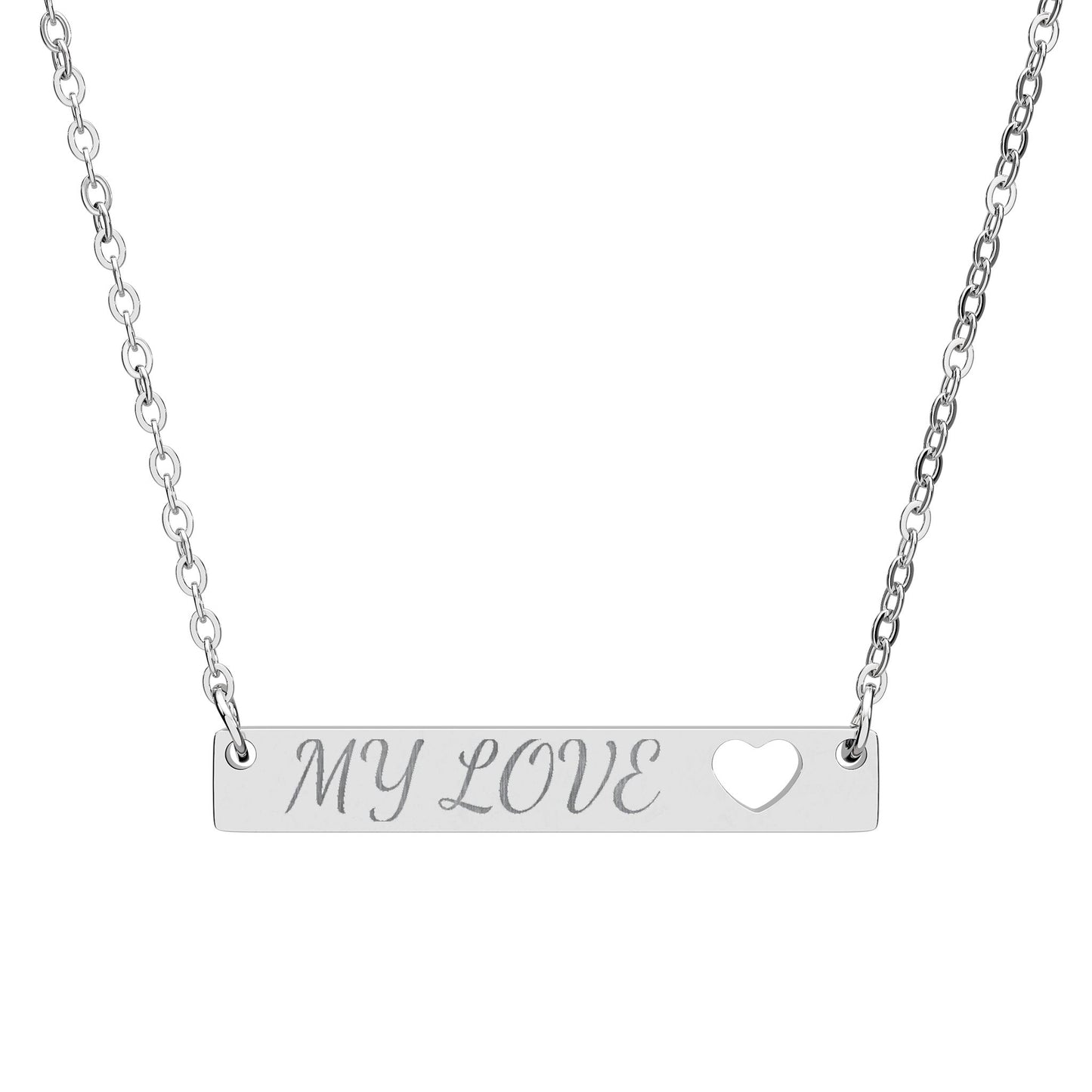Cutout Heart Bar Necklace (Engraving)