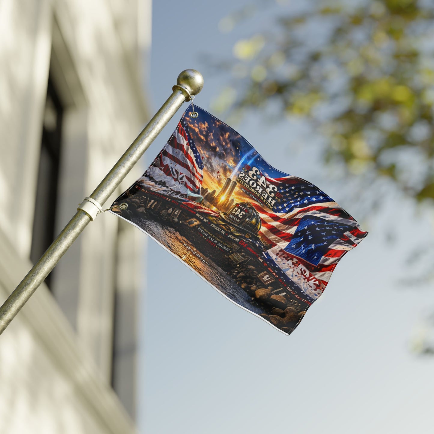 343 Heroes Never Forgotten Double-Sided Garden Flag | 9/11 Memorial