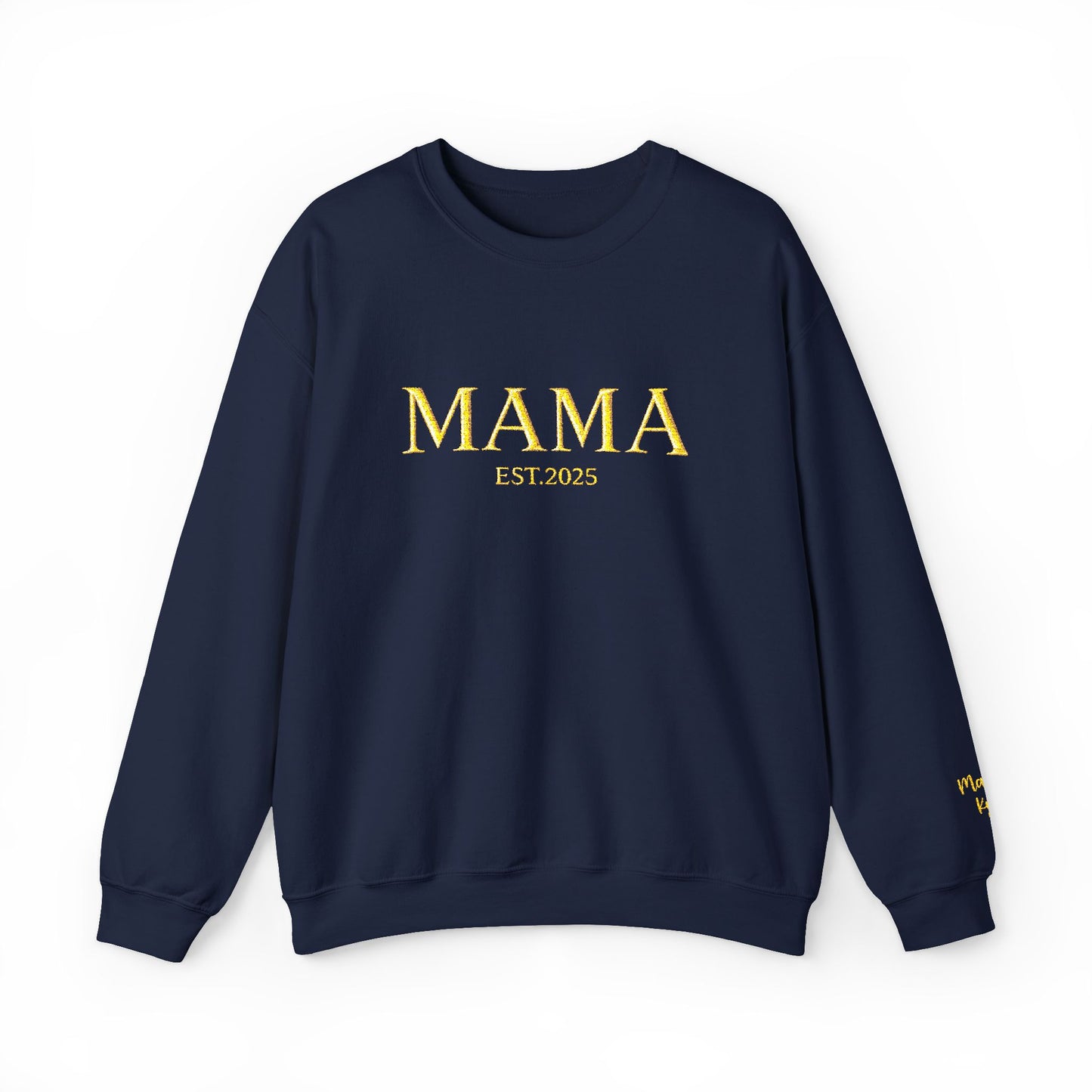 Mama Embroidered Sweatshirt Floral Crewneck for Moms Est. 2025 Cozy Gift Military Green, Black, Sand