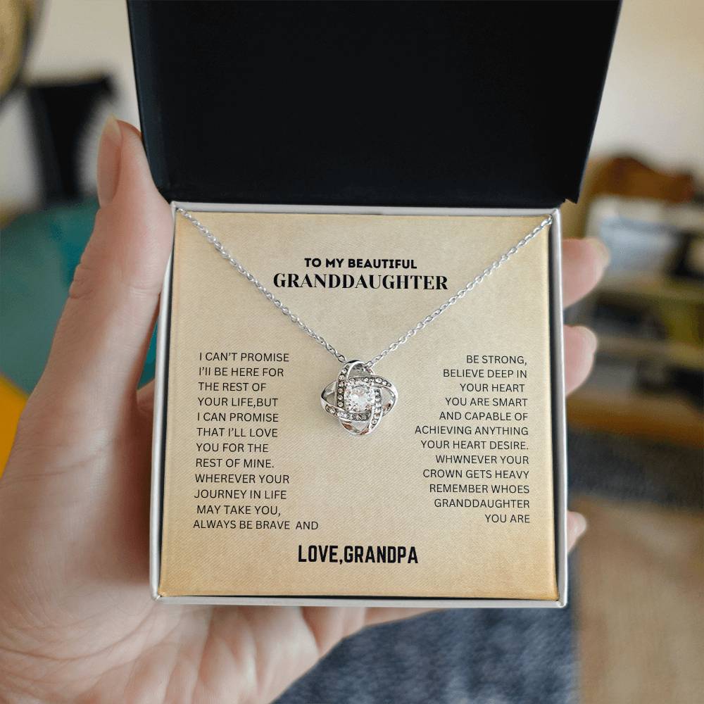To My Beautiful Granddaughter Always Be Brave And Be strong ,Love Knot Necklace