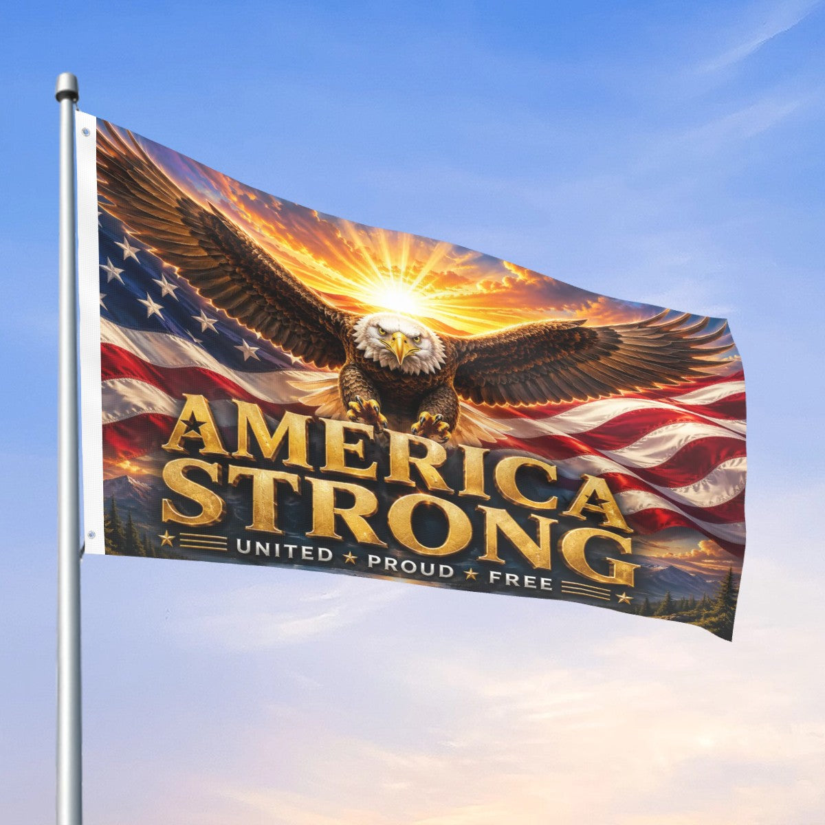 America Strong Patriotic Eagle Flag – Double-Sided Outdoor Decor