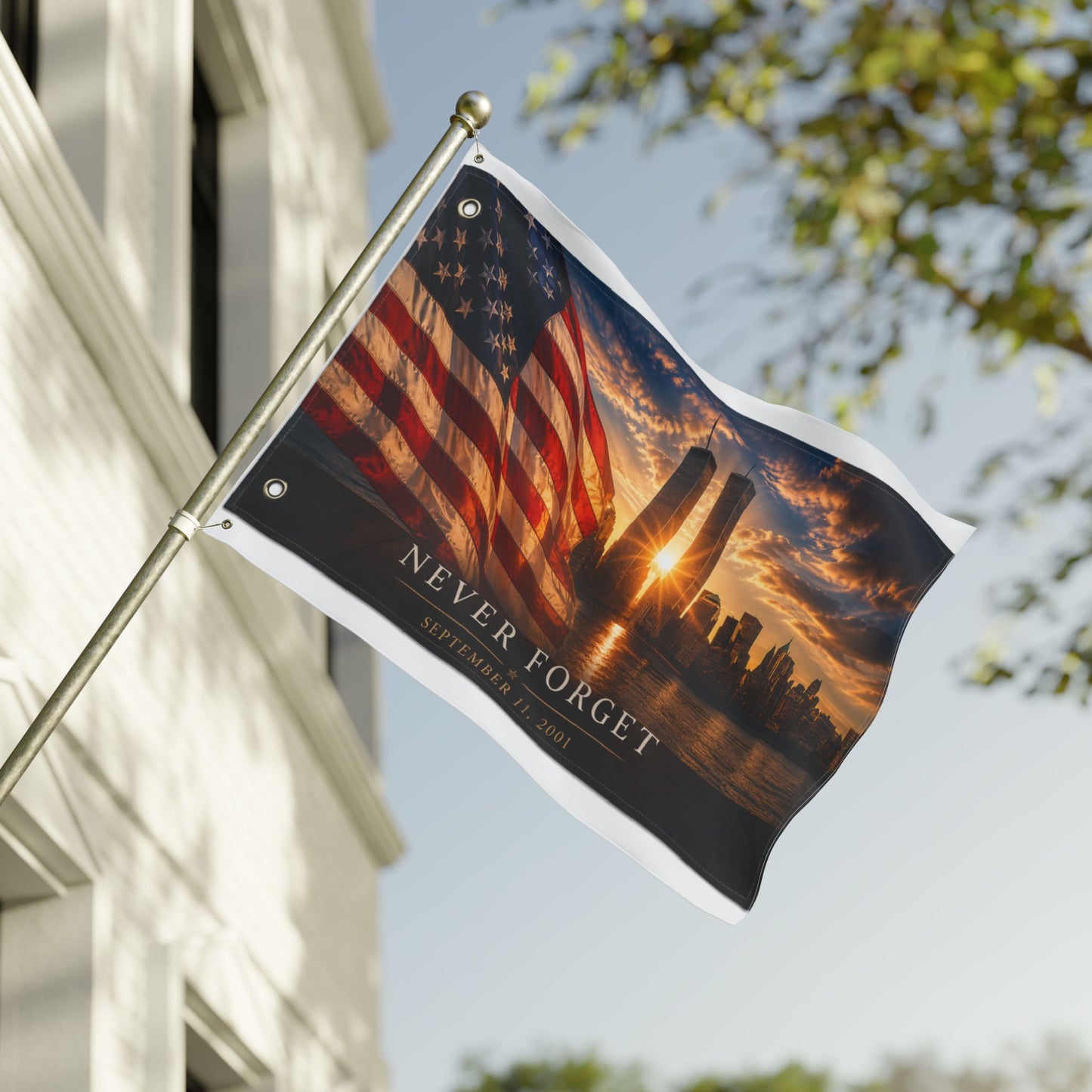 Never Forget September 11 Double-Sided Garden Flag | Twin Towers Memorial | Patriotic Flag