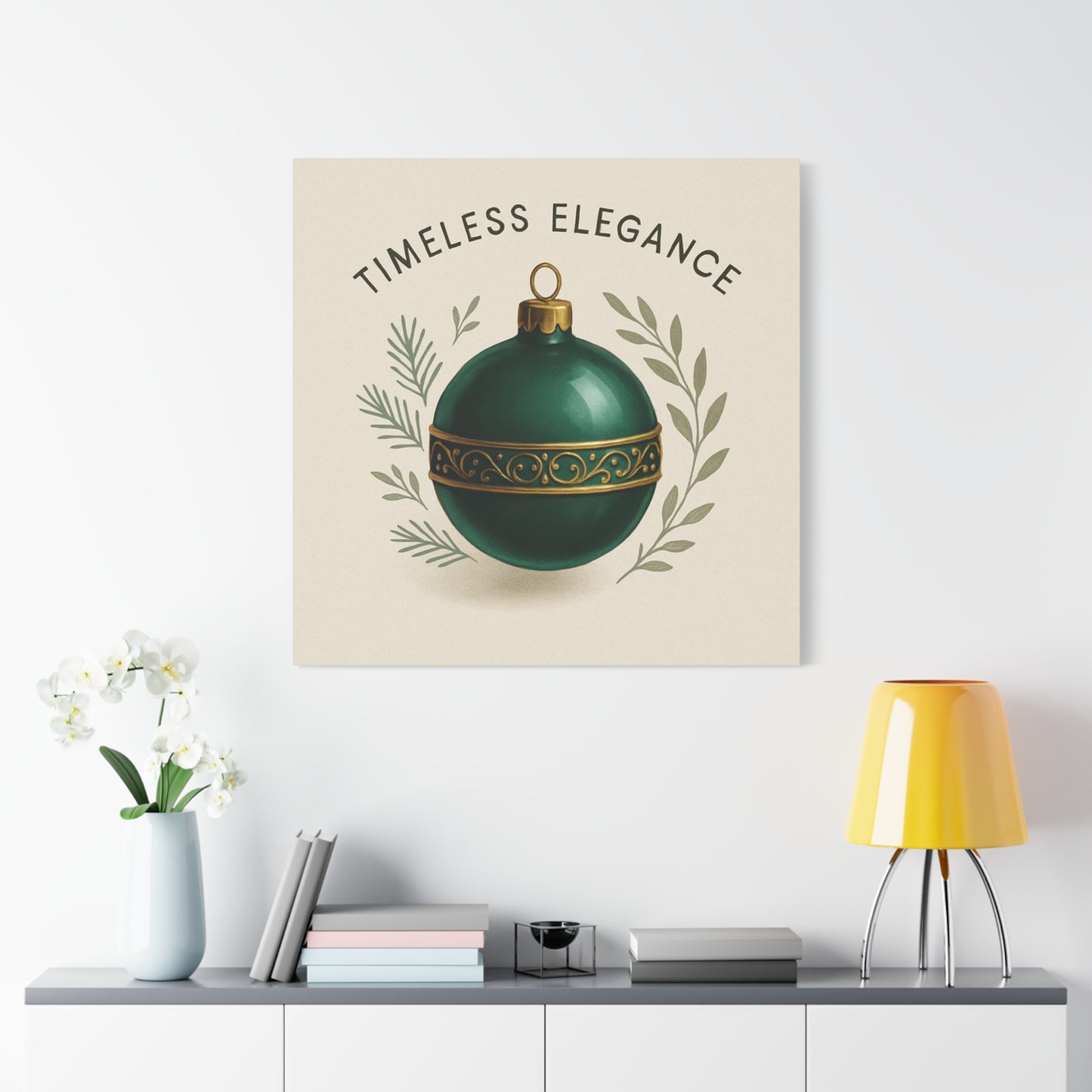 Canvas Wall Art — "Timeless Elegance" Green Ornament Holiday Decor