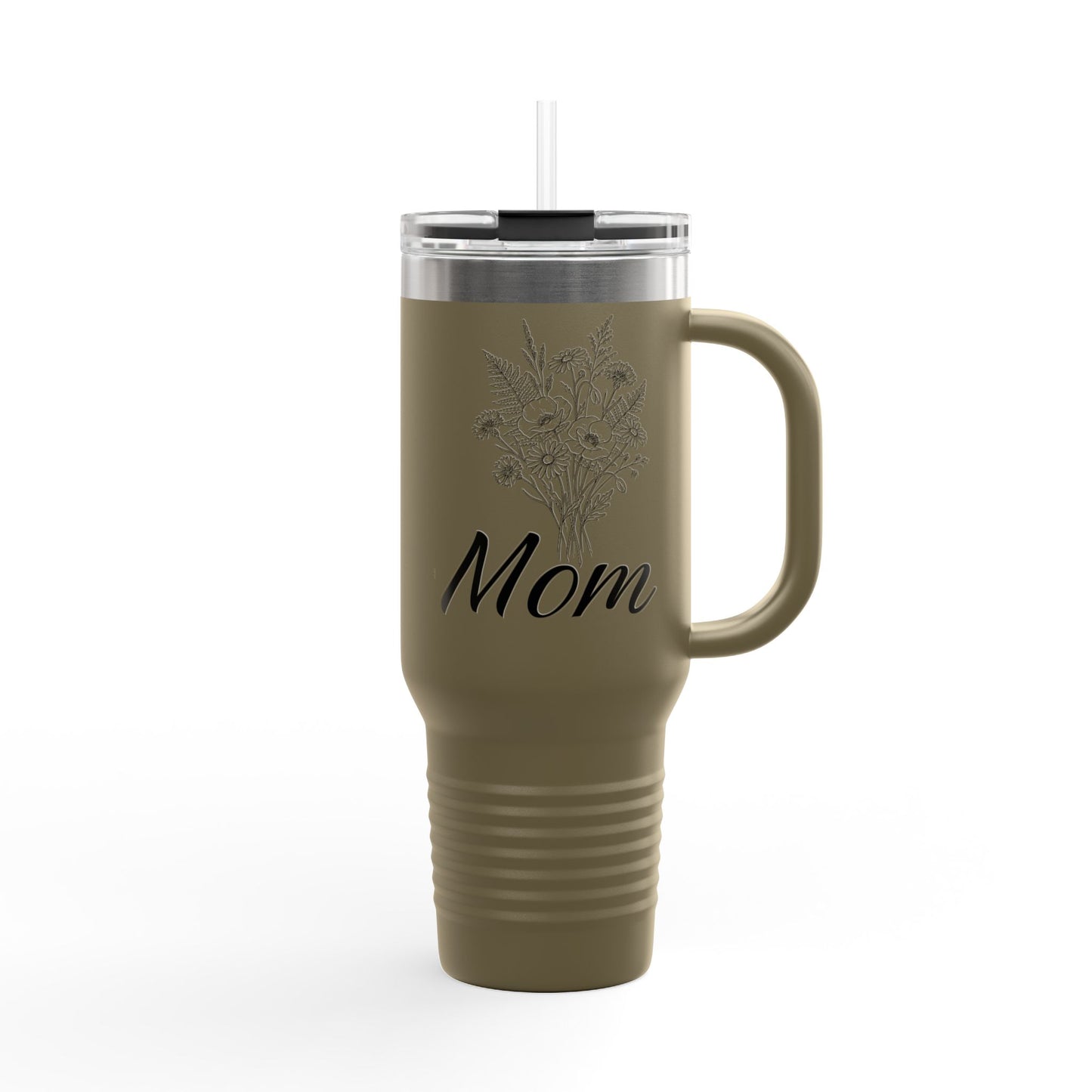 Mom Floral Travel Thumbler — 40oz Insulated Tumbler with Handle