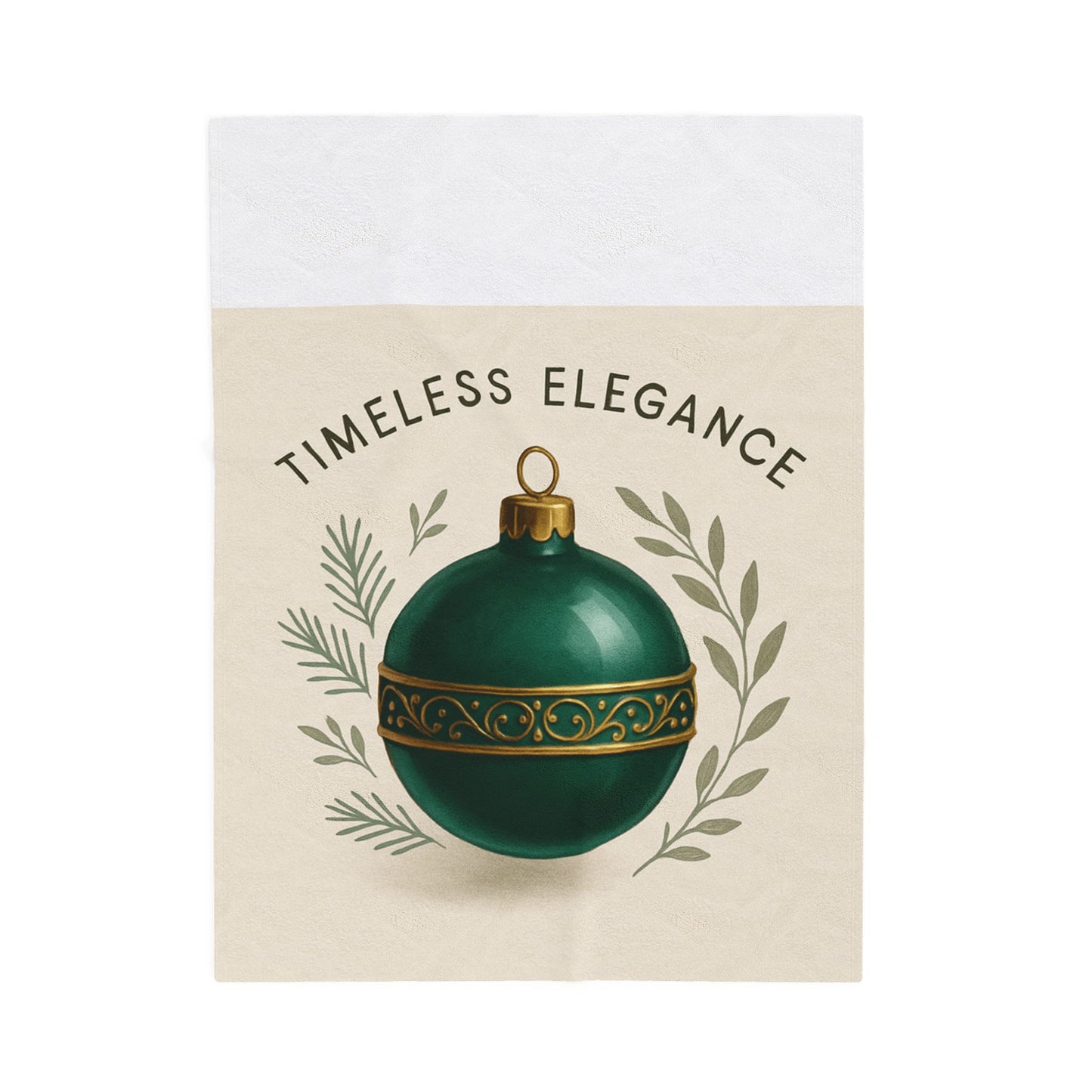 Velveteen Blanket — "Timeless Elegance" Green Ornament Holiday Throw