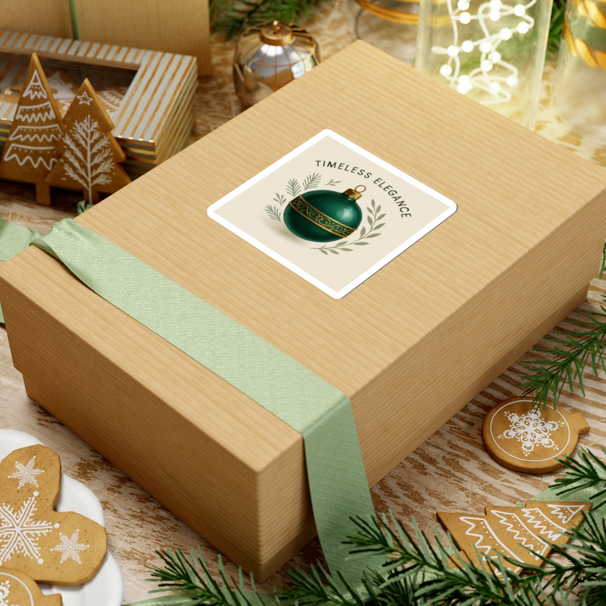 Timeless Elegance Green Ornament Sticker — Holiday Kiss-Cut Sticker