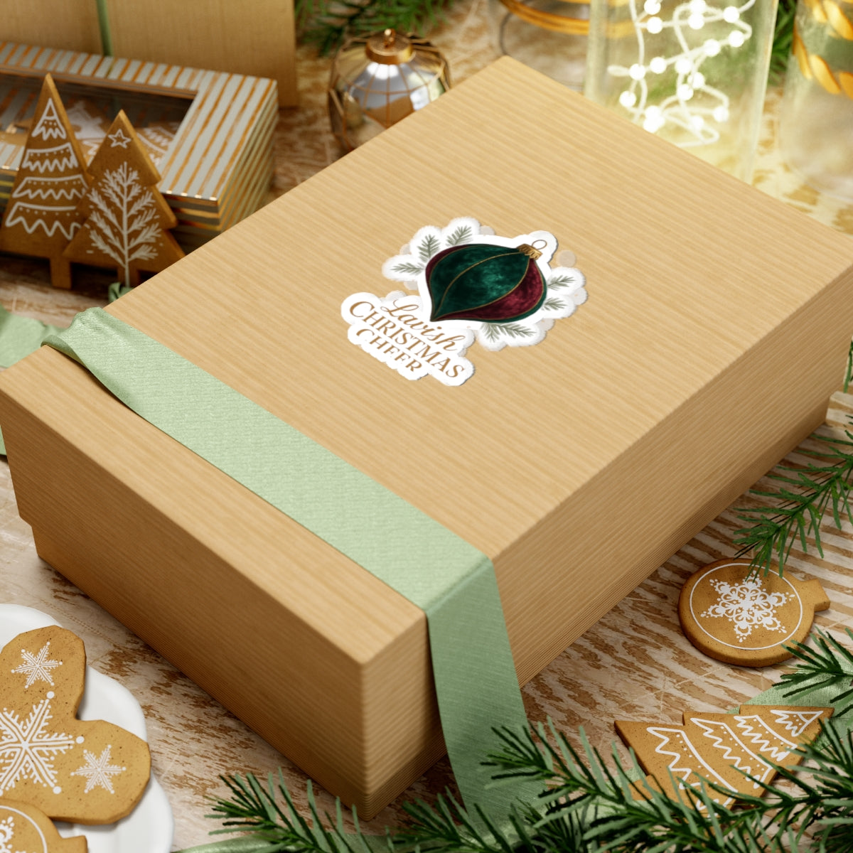 Christmas Ornament Sticker — "Lavish Christmas Cheer" Kiss-Cut Holiday Decal