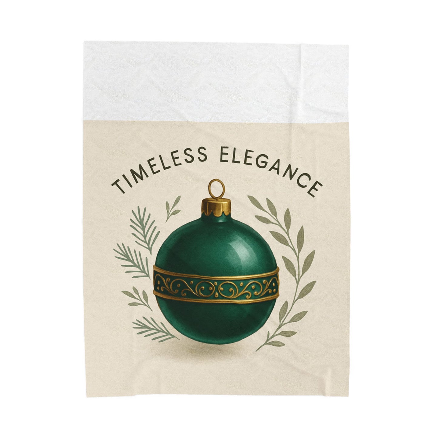 Velveteen Blanket — "Timeless Elegance" Green Ornament Holiday Throw