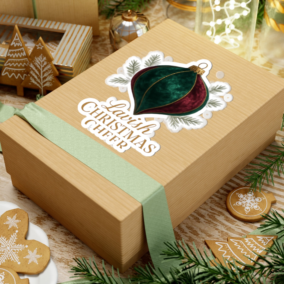 Christmas Ornament Sticker — "Lavish Christmas Cheer" Kiss-Cut Holiday Decal