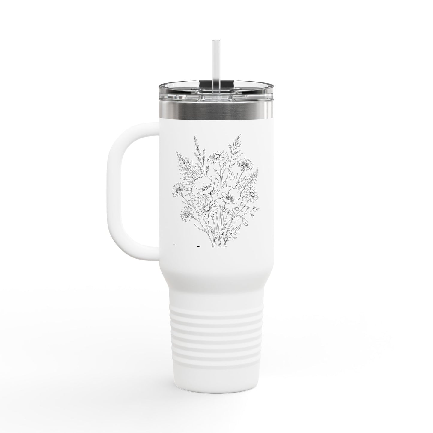 Mom Floral Travel Thumbler — 40oz Insulated Tumbler with Handle