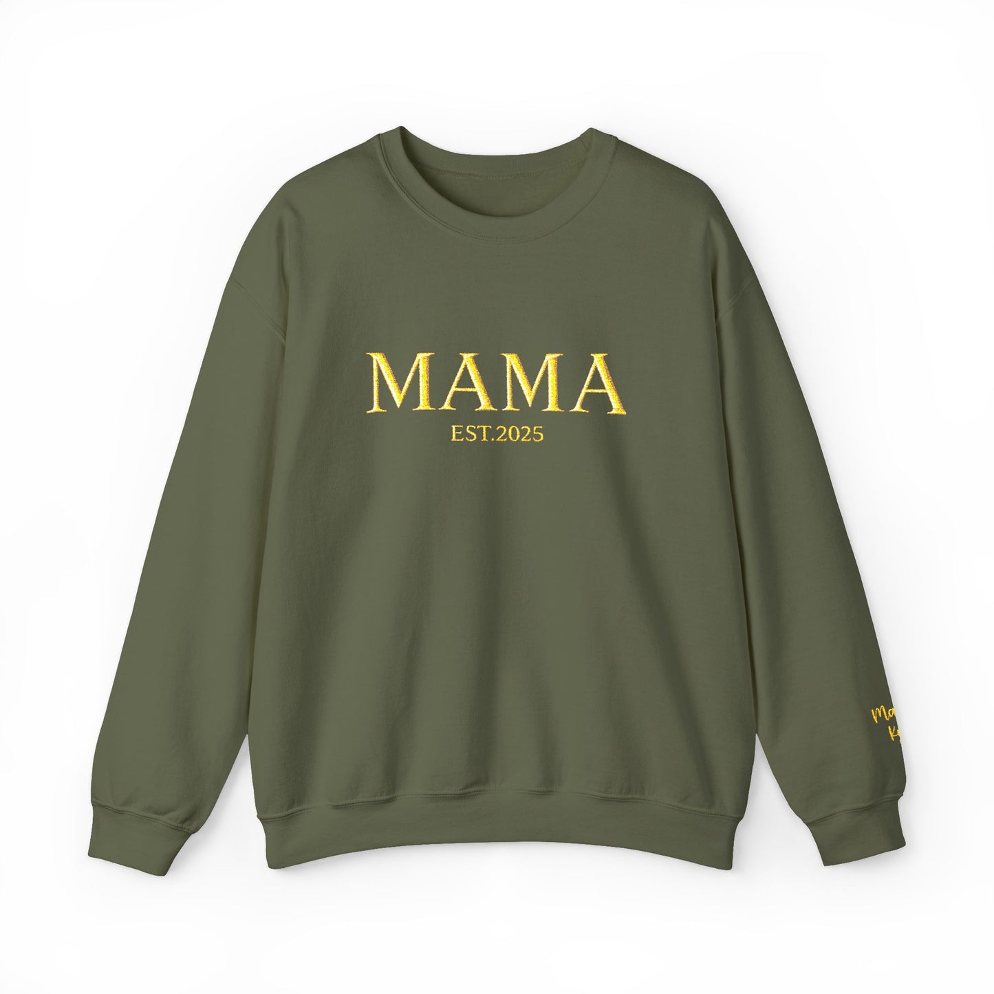 Mama Embroidered Sweatshirt   Floral Crewneck for Moms  Est. 2025 Cozy Gift  Military Green, Black, Sand