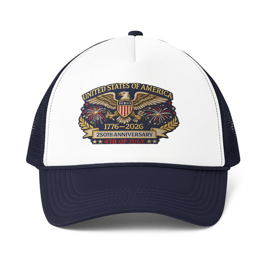 America 250th Anniversary 4th of July Patriotic Trucker Hat | USA Eagle Cap