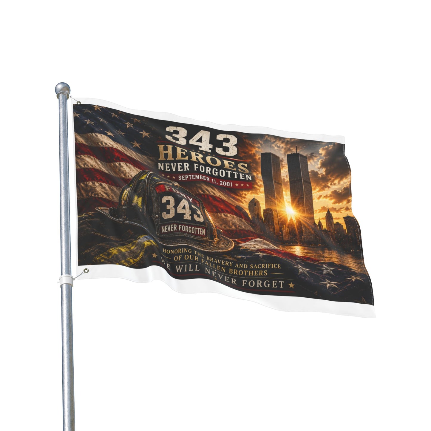 343 Heroes Never Forgotten Double-Sided Garden Flag | FDNY Memorial | 9/11 Tribute