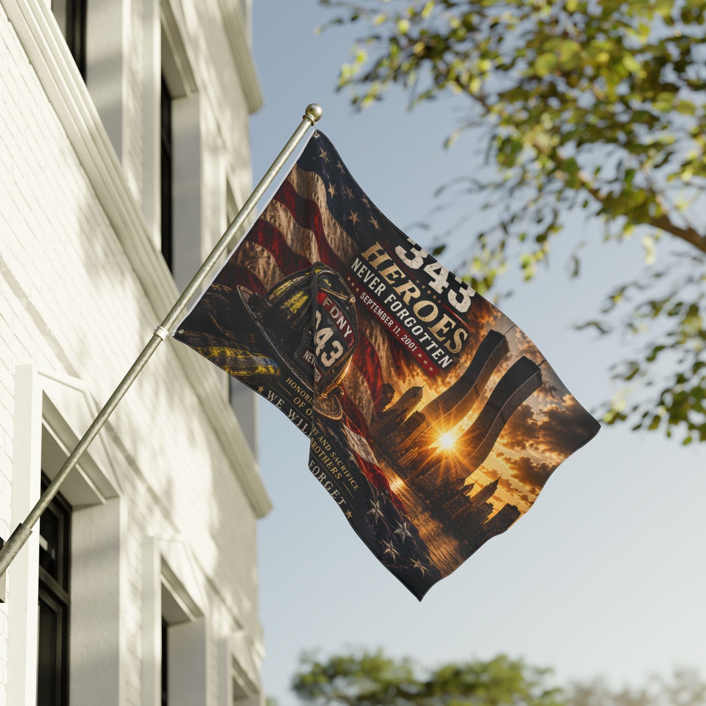 343 Heroes Never Forgotten Double-Sided Garden Flag | FDNY Memorial | 9/11 Tribute