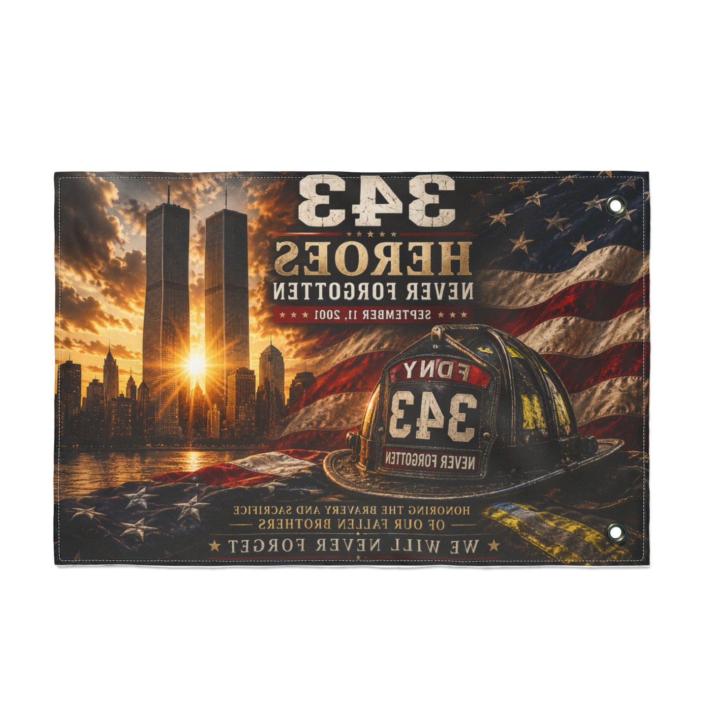 343 Heroes Never Forgotten Double-Sided Garden Flag | FDNY Memorial | 9/11 Tribute