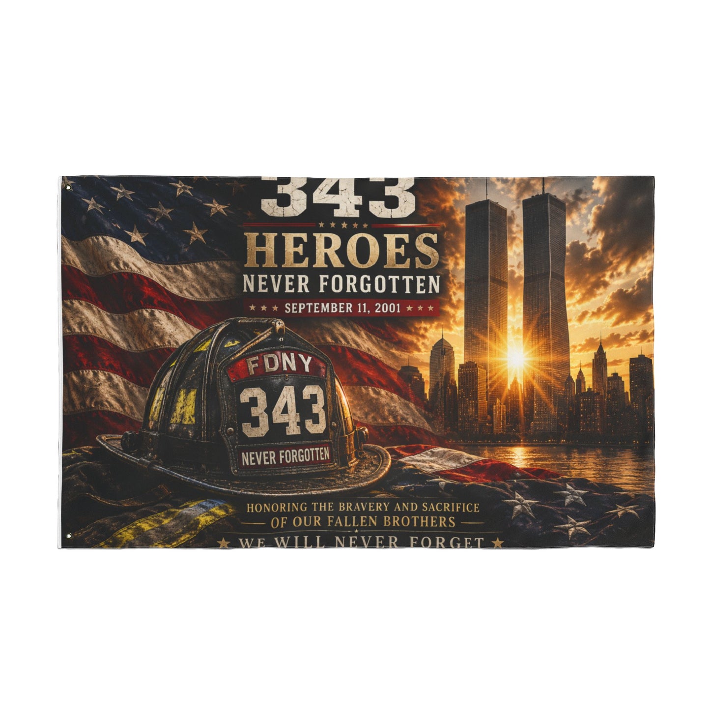343 Heroes Never Forgotten Double-Sided Garden Flag | FDNY Memorial | 9/11 Tribute