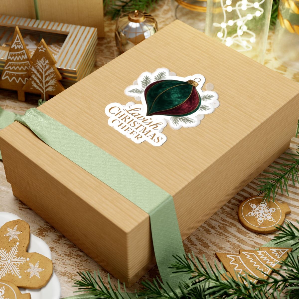 Christmas Ornament Sticker — "Lavish Christmas Cheer" Kiss-Cut Holiday Decal