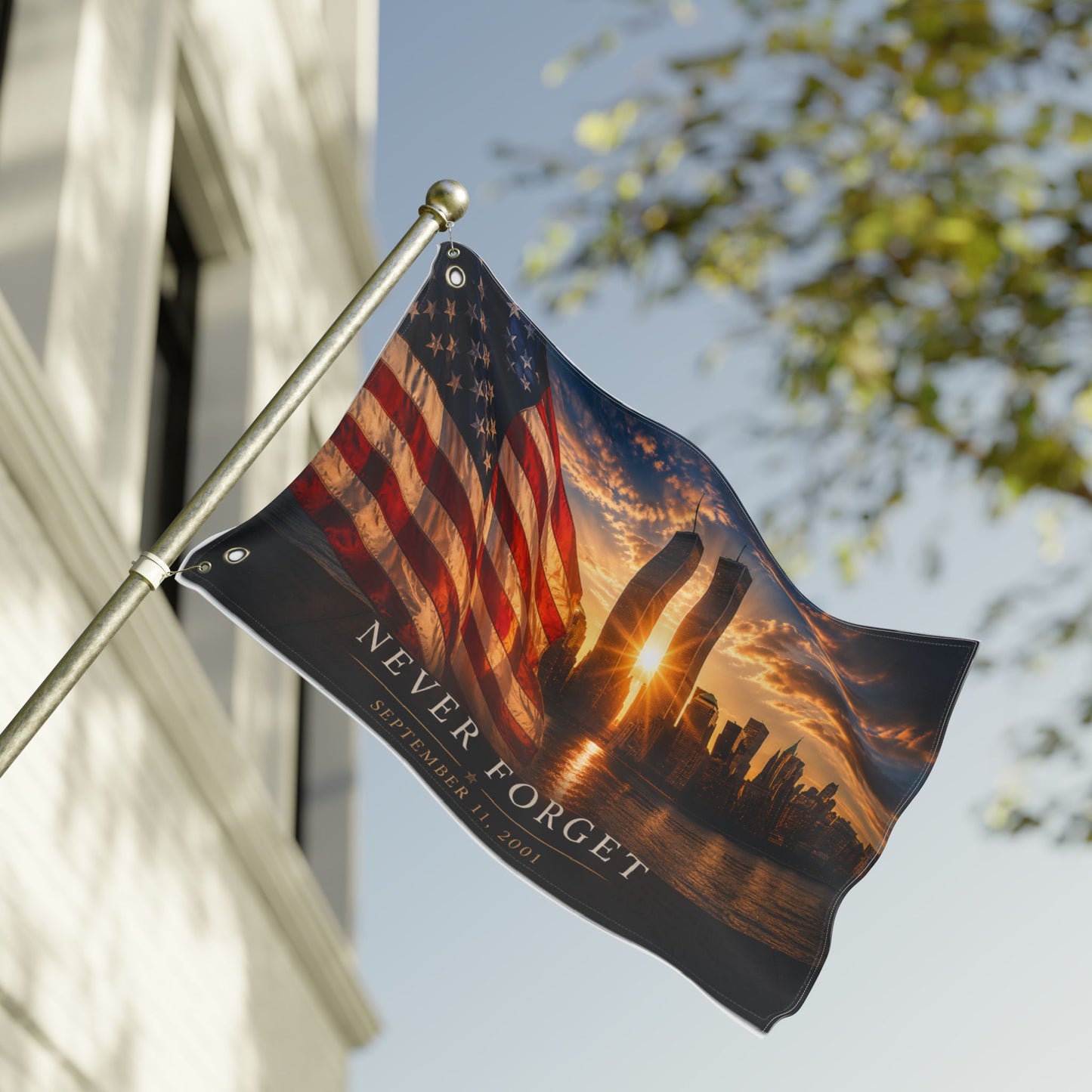 Never Forget September 11 Double-Sided Garden Flag | Twin Towers Memorial | Patriotic Flag
