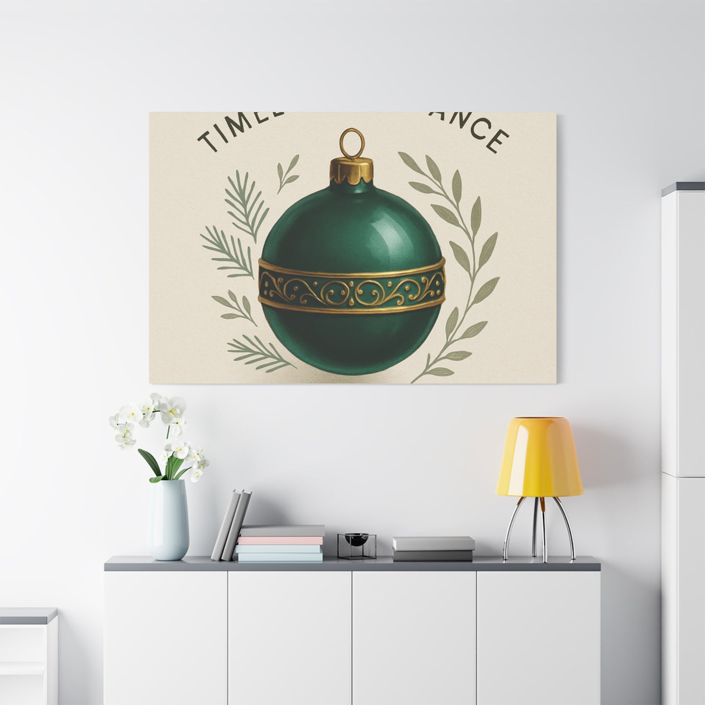 Canvas Wall Art — "Timeless Elegance" Green Ornament Holiday Decor
