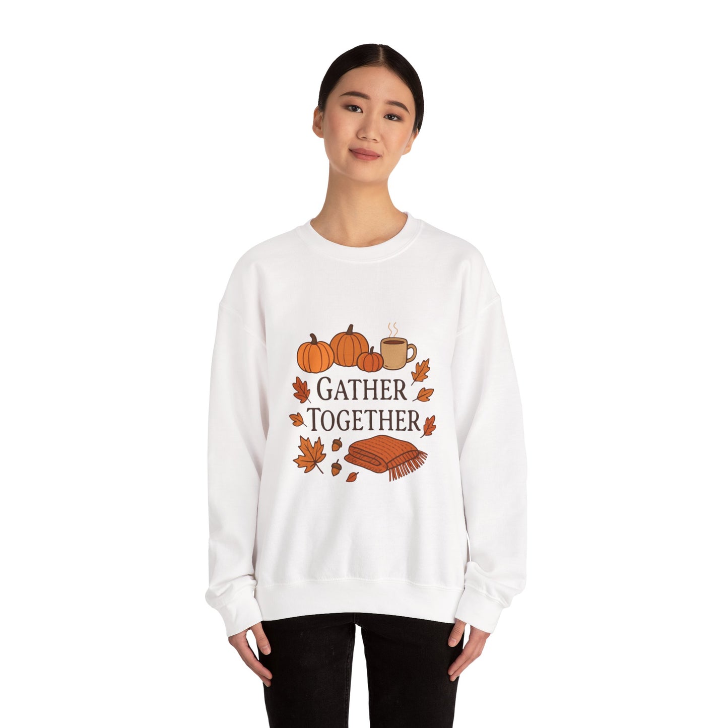 Gather Together Sweatshirt — Cozy Fall Pumpkin & Leaves Crewneck