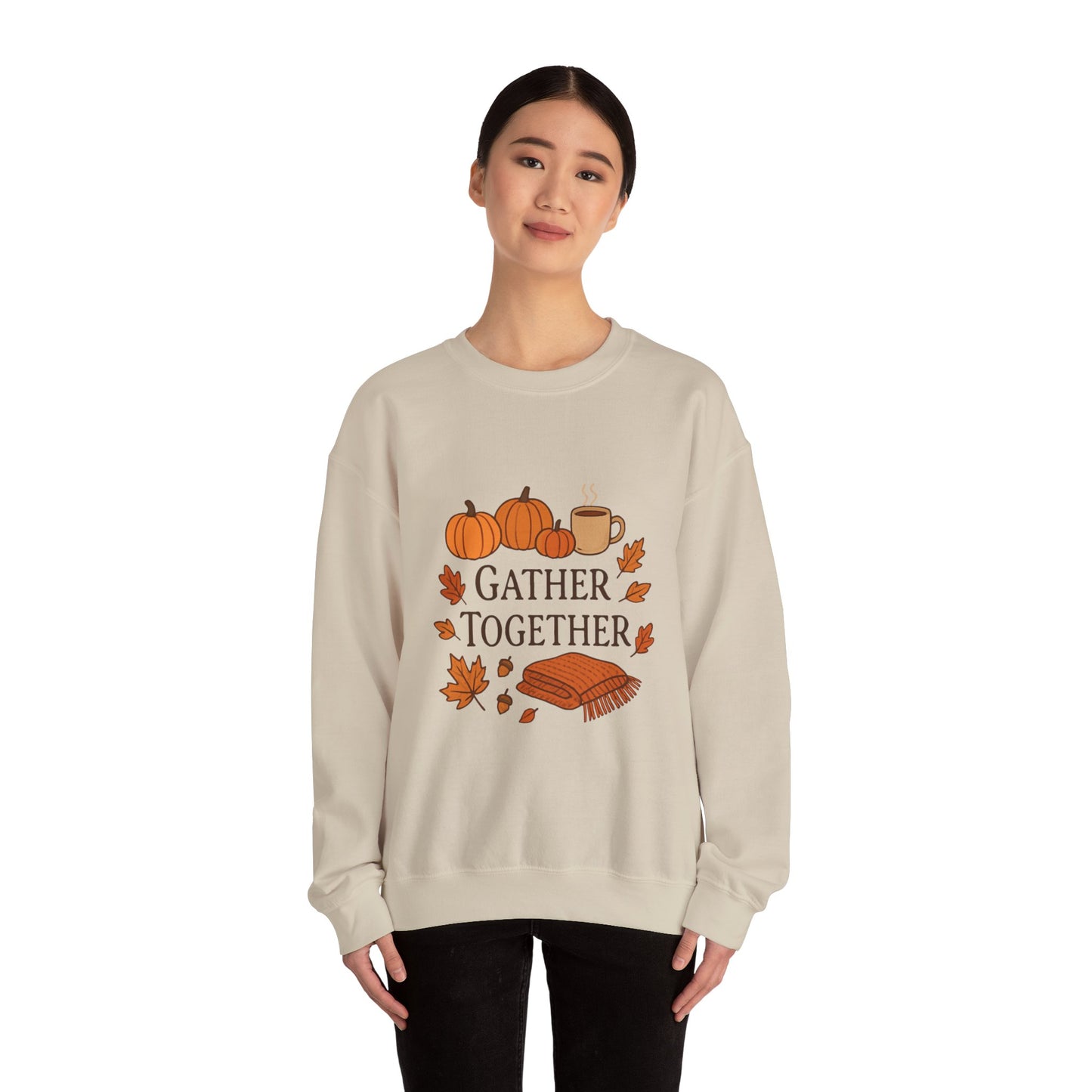 Gather Together Sweatshirt — Cozy Fall Pumpkin & Leaves Crewneck