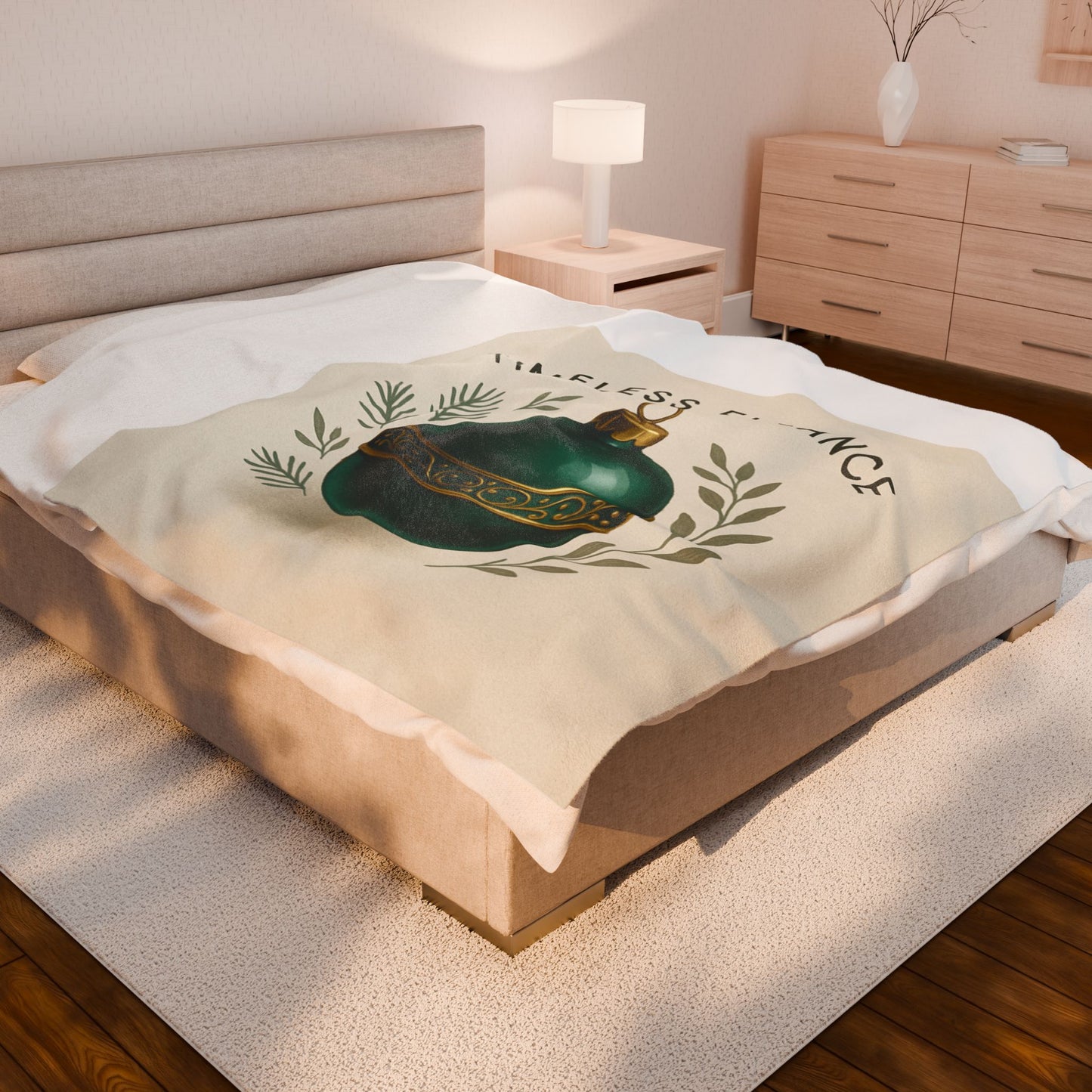Velveteen Blanket — "Timeless Elegance" Green Ornament Holiday Throw
