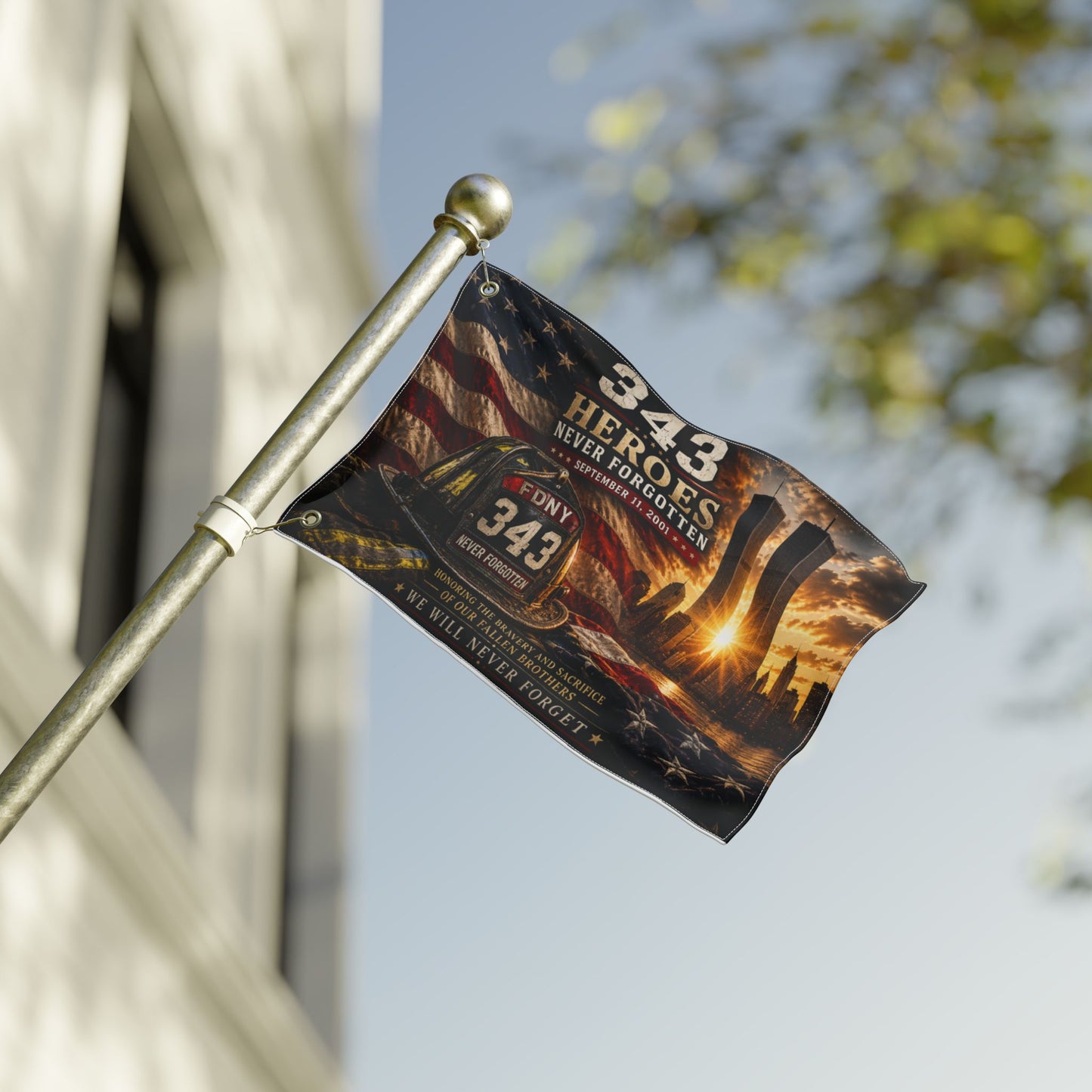 343 Heroes Never Forgotten Double-Sided Garden Flag | FDNY Memorial | 9/11 Tribute