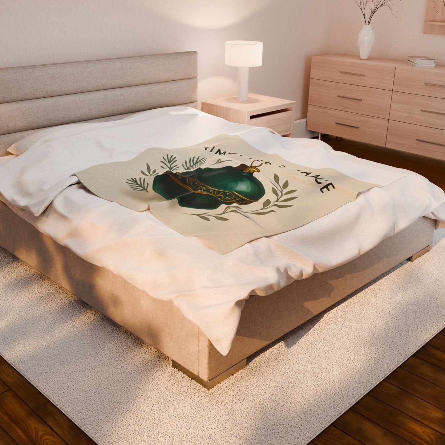 Velveteen Blanket — "Timeless Elegance" Green Ornament Holiday Throw