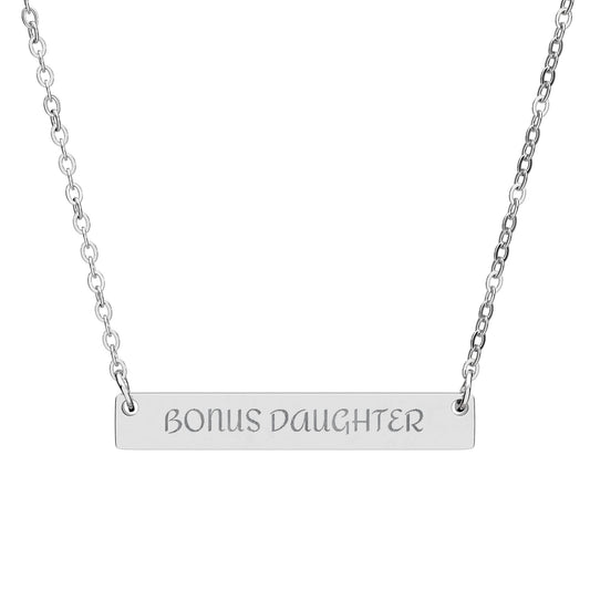 Engraved Horizontal Bar Necklace — Personalized Name/Message Pendant