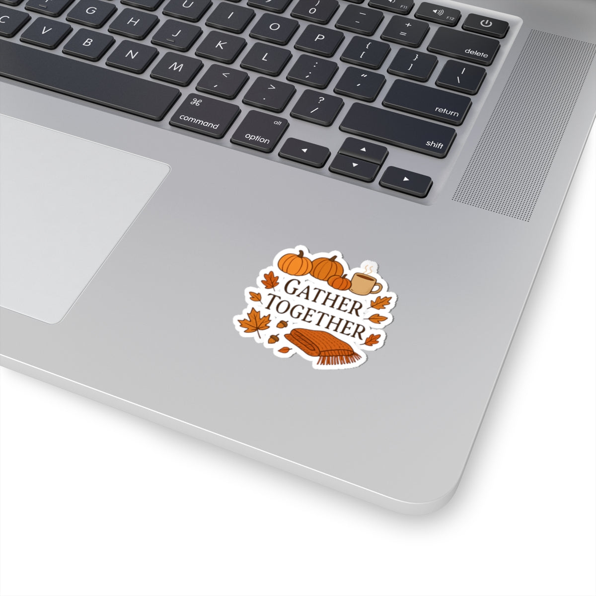 Gather Together Fall Sticker — Autumn Pumpkin, Leaves & Cozy Blanket Kiss-Cut Sticker