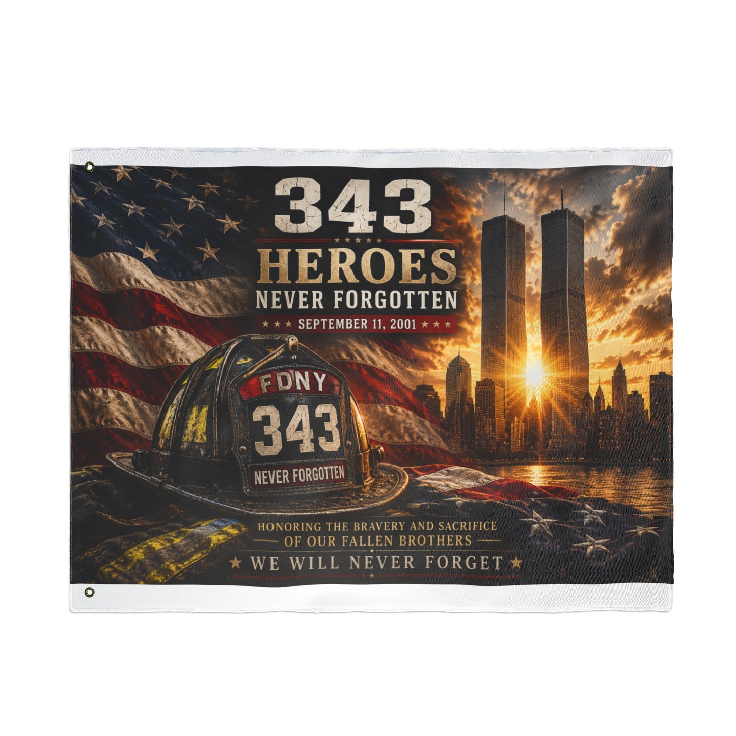 343 Heroes Never Forgotten Double-Sided Garden Flag | FDNY Memorial | 9/11 Tribute