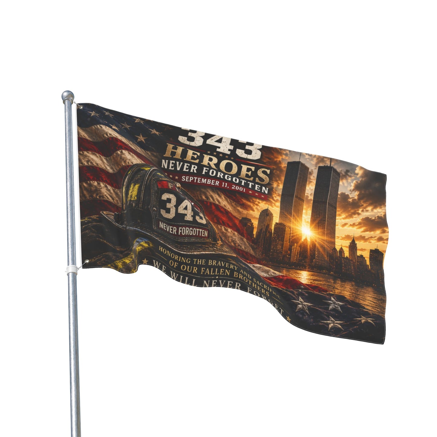 343 Heroes Never Forgotten Double-Sided Garden Flag | FDNY Memorial | 9/11 Tribute