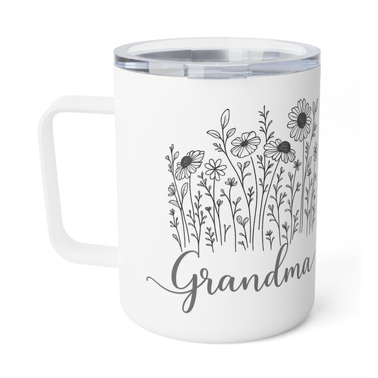 Grandma Floral Insulated Travel Mug – 10oz Stainless Steel Coffee Tumbler, Mother’s Day Gift for Grandma