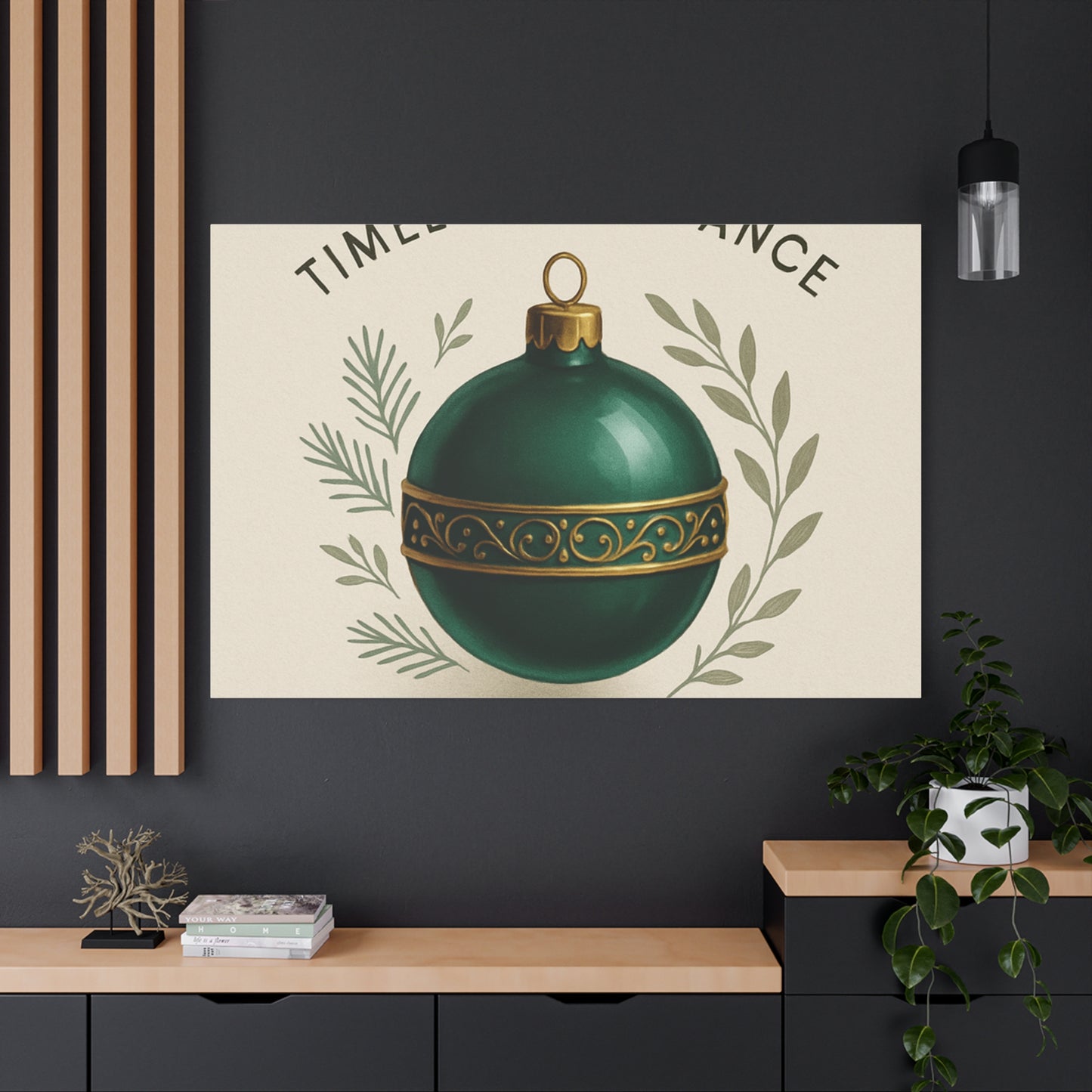 Canvas Wall Art — "Timeless Elegance" Green Ornament Holiday Decor