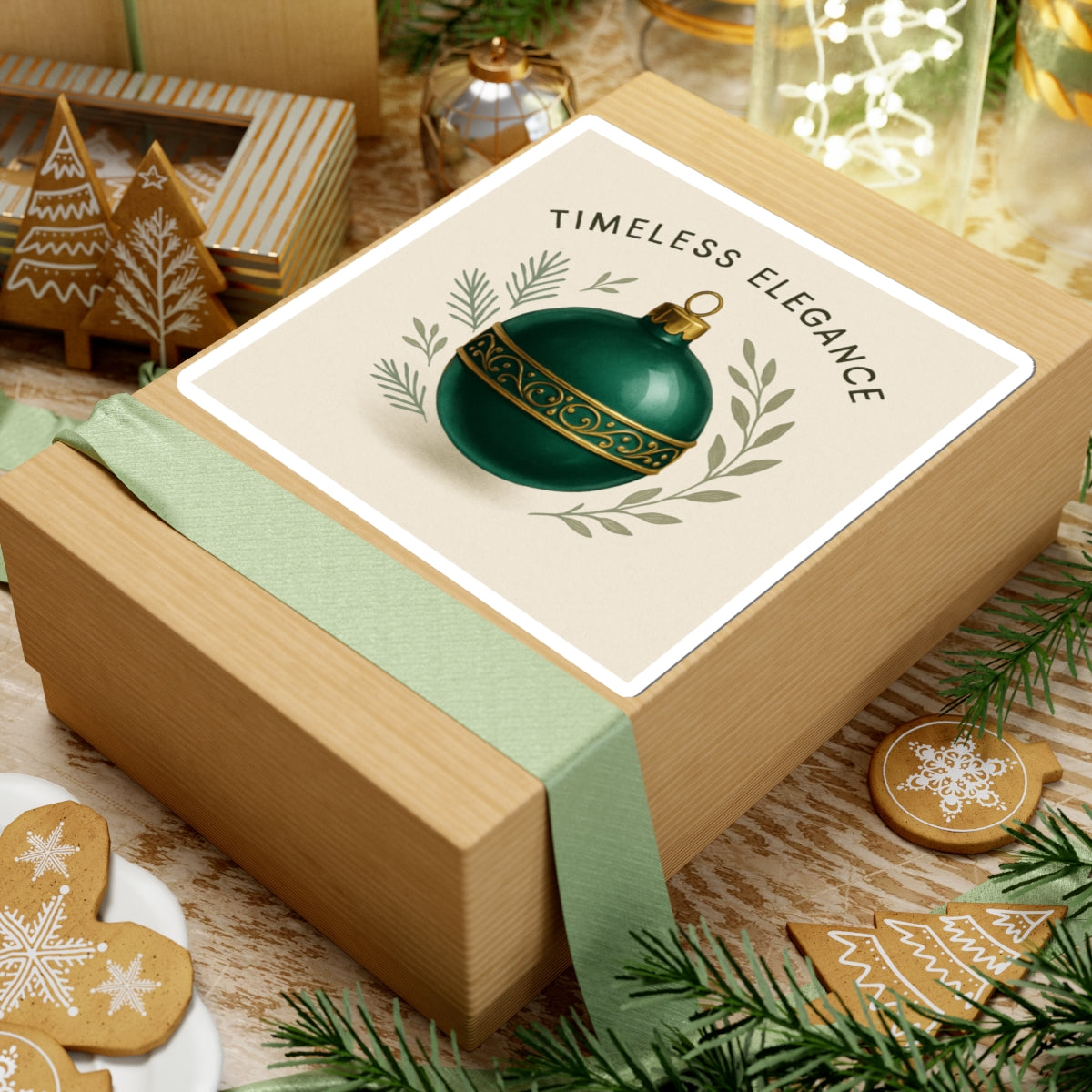 Timeless Elegance Green Ornament Sticker — Holiday Kiss-Cut Sticker