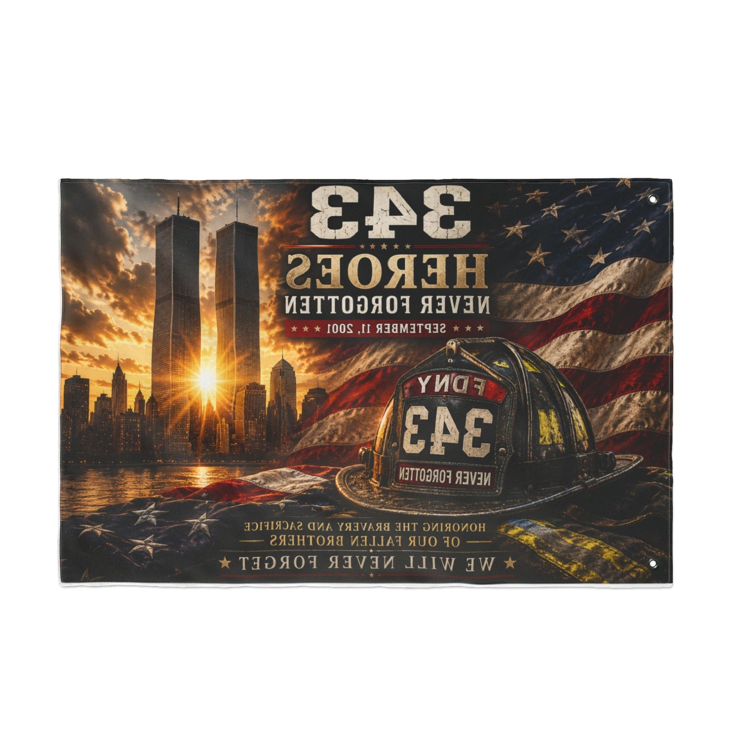 343 Heroes Never Forgotten Double-Sided Garden Flag | FDNY Memorial | 9/11 Tribute