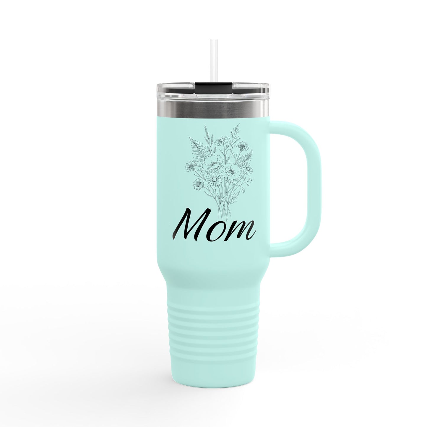 Mom Floral Travel Thumbler — 40oz Insulated Tumbler with Handle