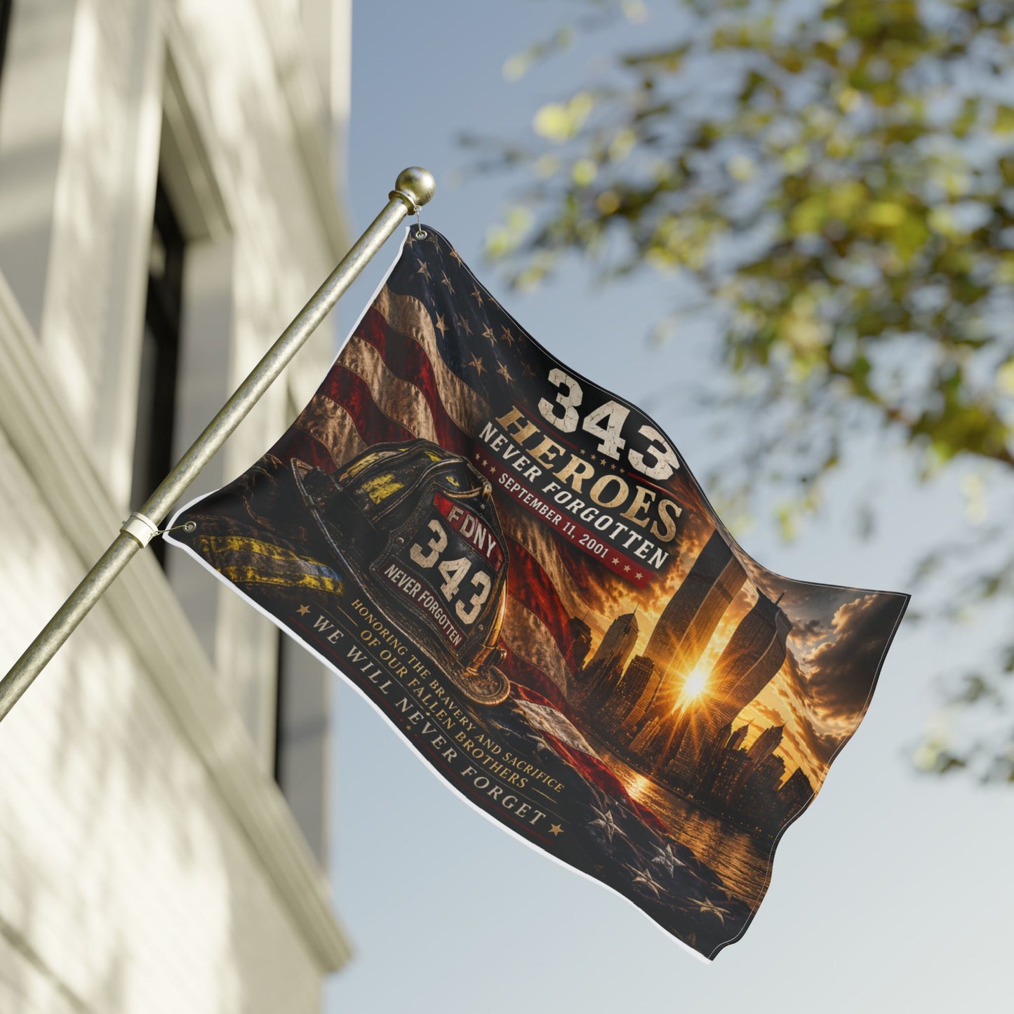 343 Heroes Never Forgotten Double-Sided Garden Flag | FDNY Memorial | 9/11 Tribute