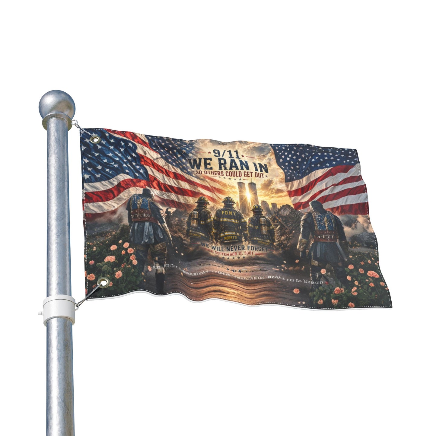 9/11 We Ran In Double-Sided Garden Flag | Never Forget | FDNY Memorial | Patriotic 12x18