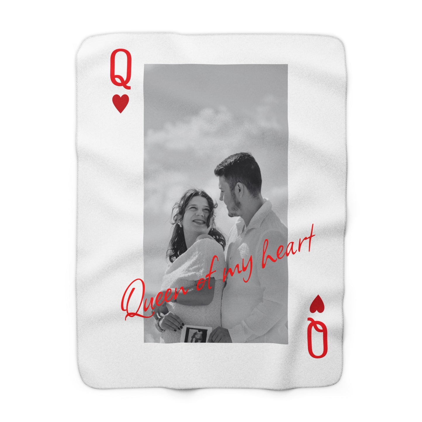 Queen of My Heart Personalized Sherpa Fleece Blanket – Playing Card Design