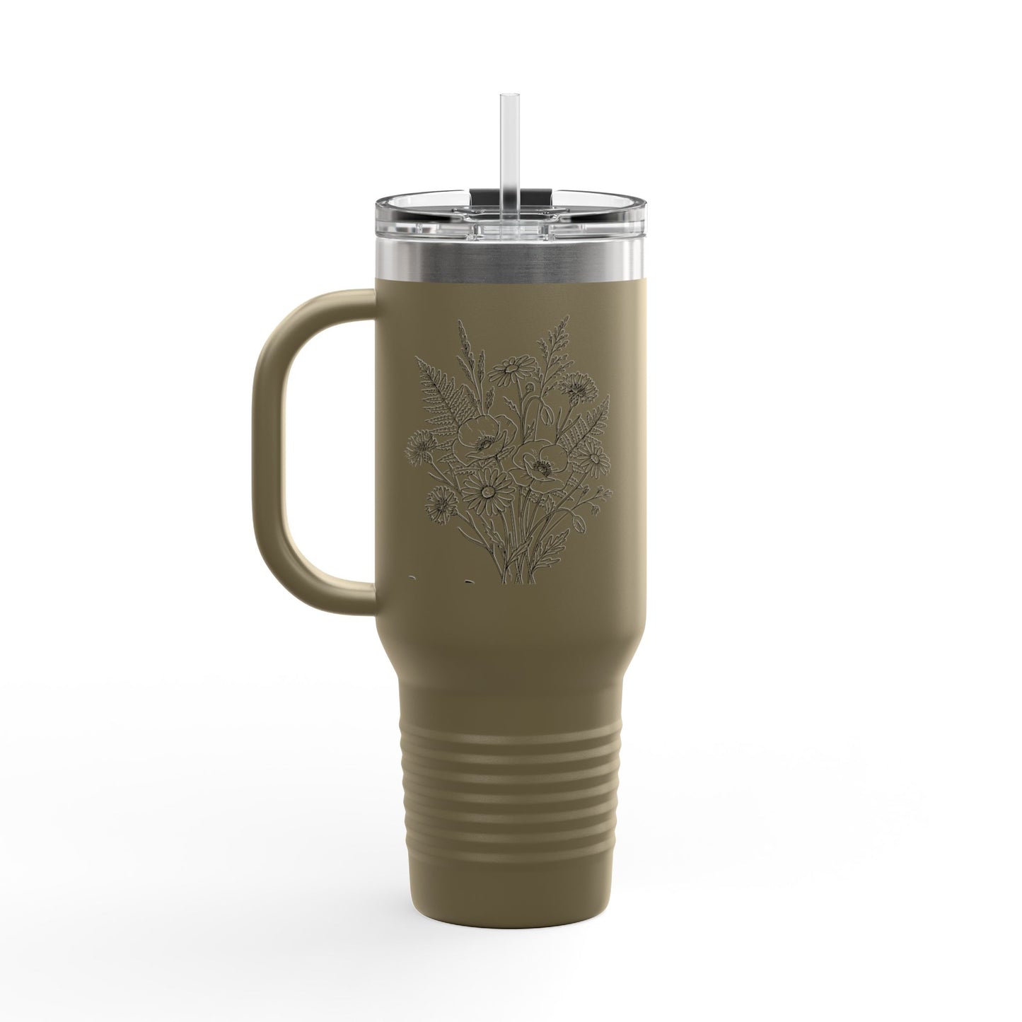 Mom Floral Travel Thumbler — 40oz Insulated Tumbler with Handle