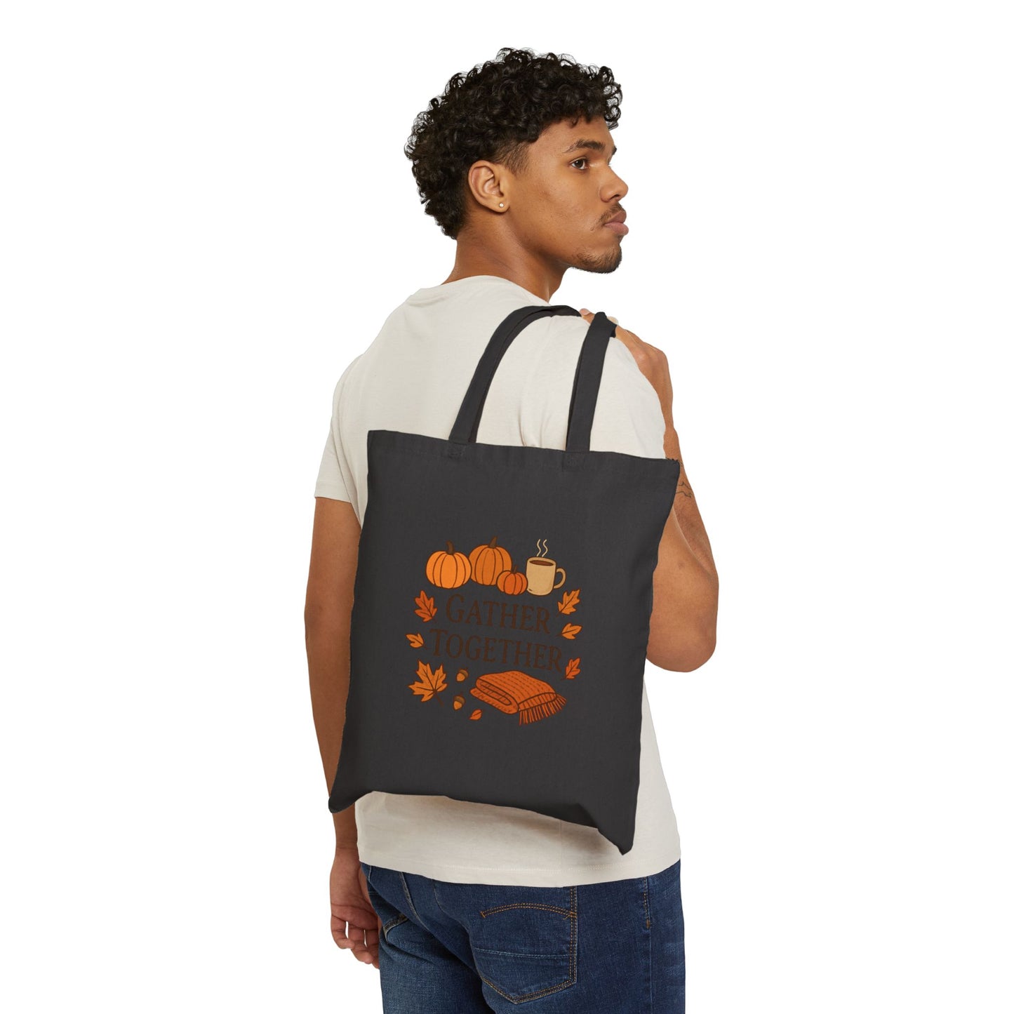 Tote Bag — "Gather Together" Autumn Pumpkin Fall Canvas Tote (Thanksgiving Gift)