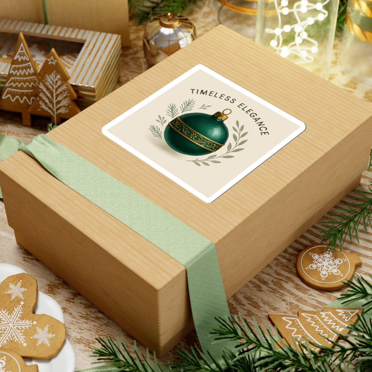 Timeless Elegance Green Ornament Sticker — Holiday Kiss-Cut Sticker