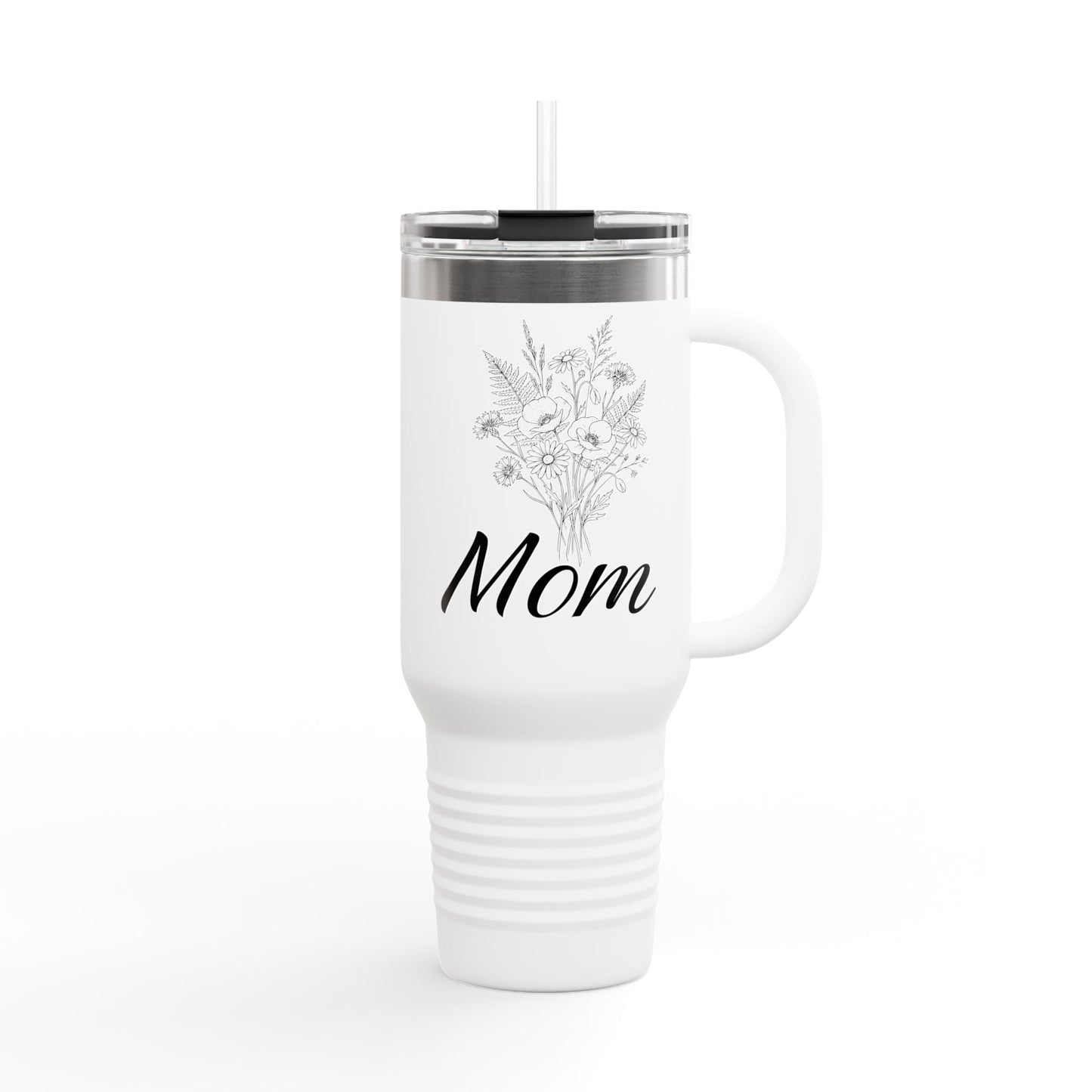 Mom Floral Travel Thumbler — 40oz Insulated Tumbler with Handle