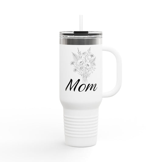 Mom Floral Travel Thumbler — 40oz Insulated Tumbler with Handle