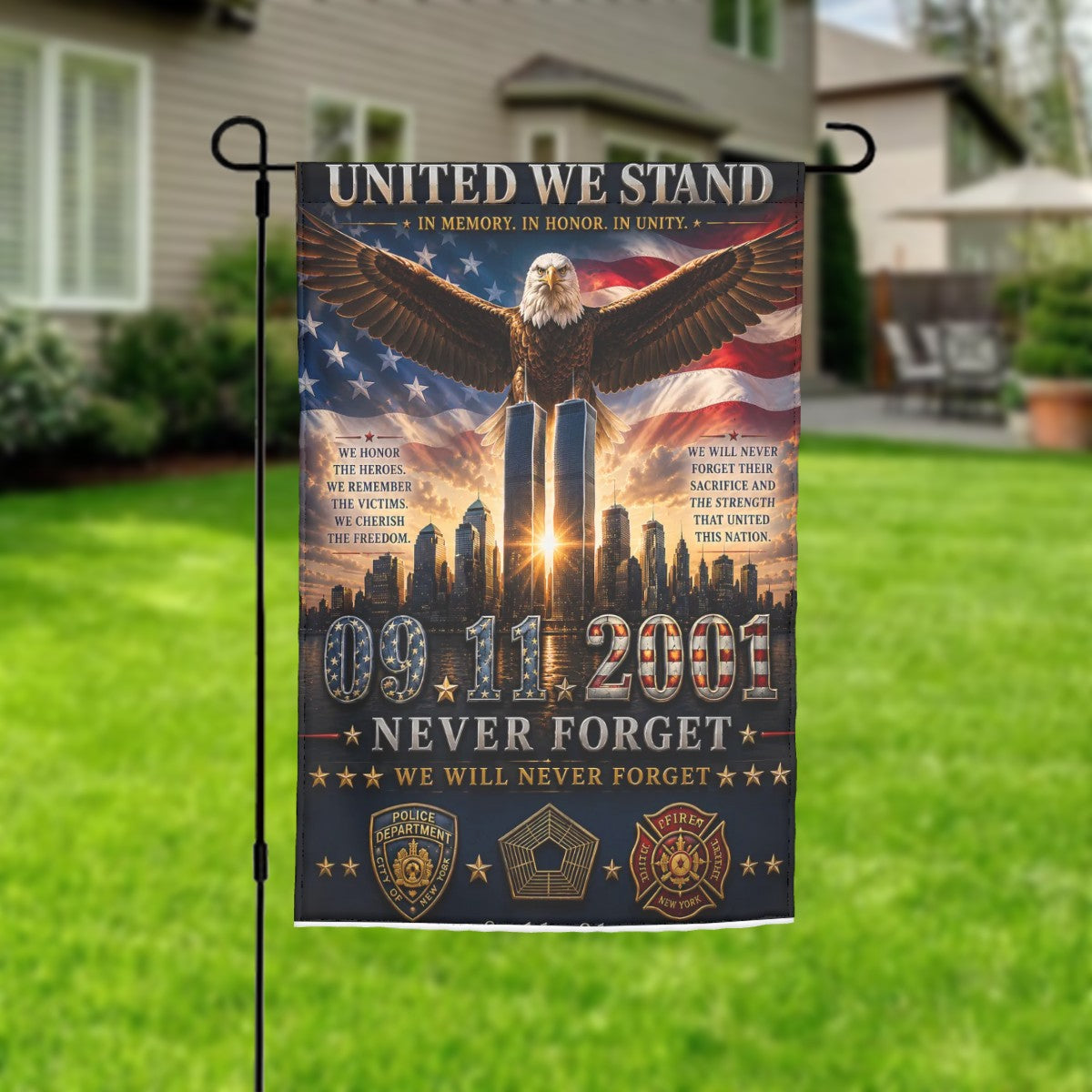 9/11 Never Forget Garden Flag – Honoring the Heroes | 12" × 18" Memorial Flag