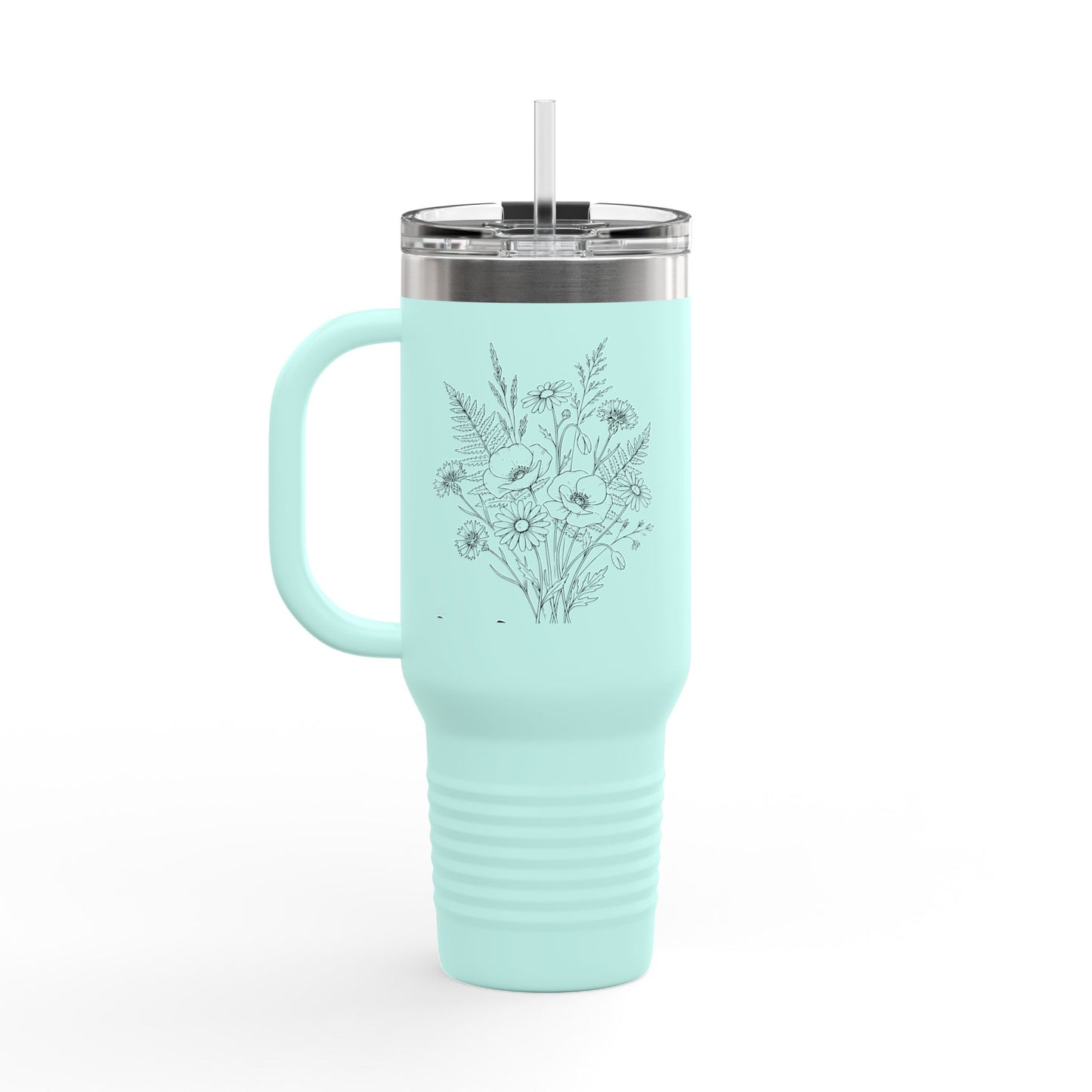 Mom Floral Travel Thumbler — 40oz Insulated Tumbler with Handle