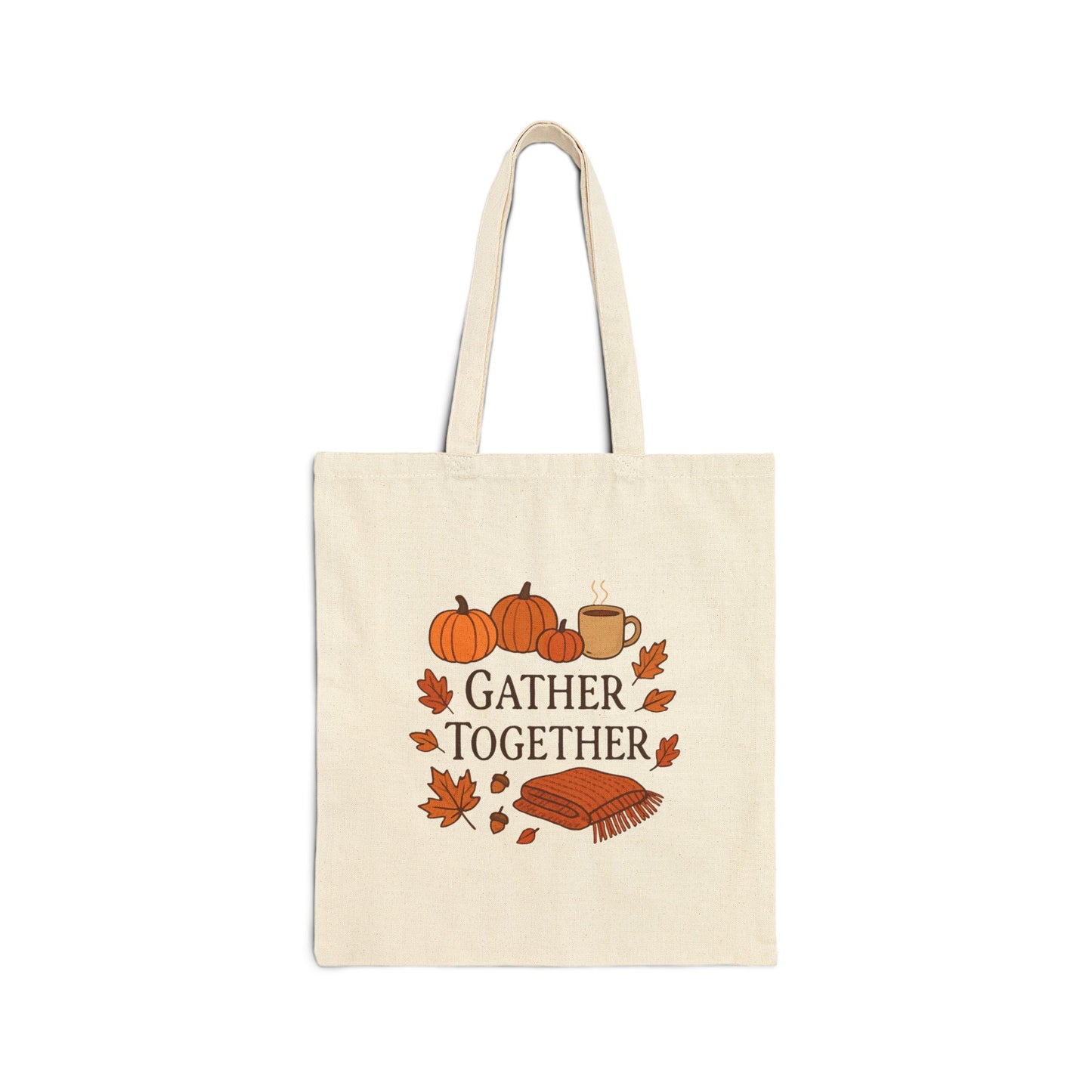 Tote Bag — "Gather Together" Autumn Pumpkin Fall Canvas Tote (Thanksgiving Gift)