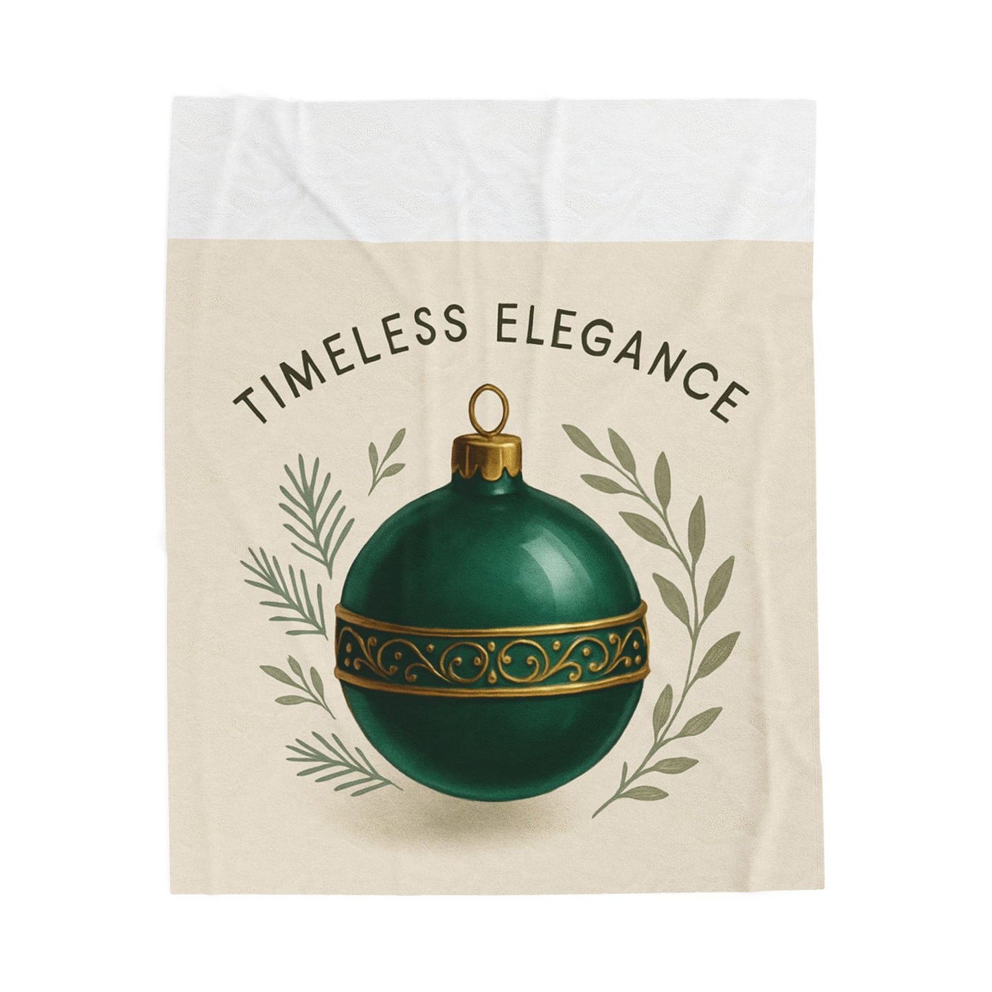 Velveteen Blanket — "Timeless Elegance" Green Ornament Holiday Throw