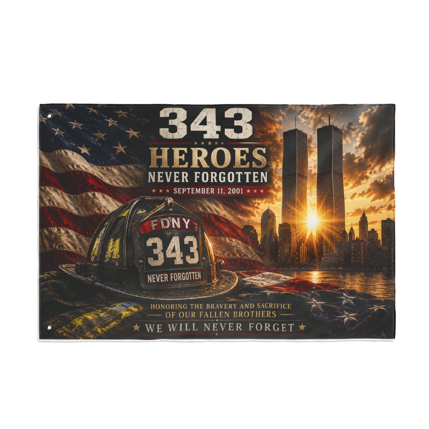 343 Heroes Never Forgotten Double-Sided Garden Flag | FDNY Memorial | 9/11 Tribute